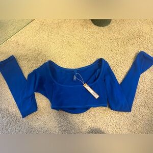 SKIMS Cotton Jersey Long Sleeve Super Crop Tee in Cobalt